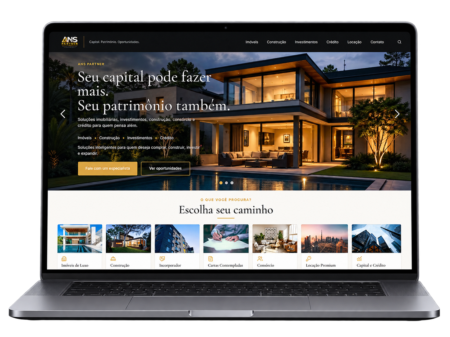 ANS Partner — site imobiliário com painel administrativo